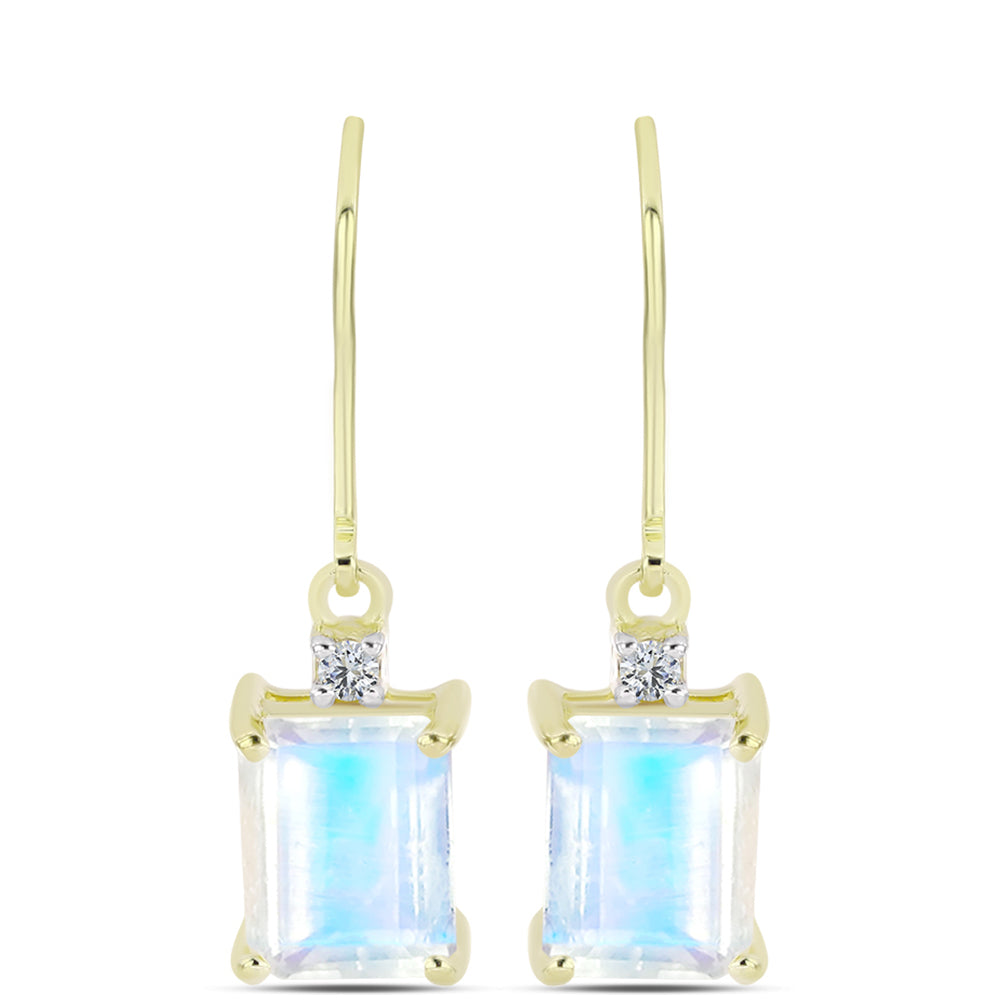 Pendientes de Plata Bañada en Oro con Piedra Lunar Arco Iris y Topacio Blanco 1 