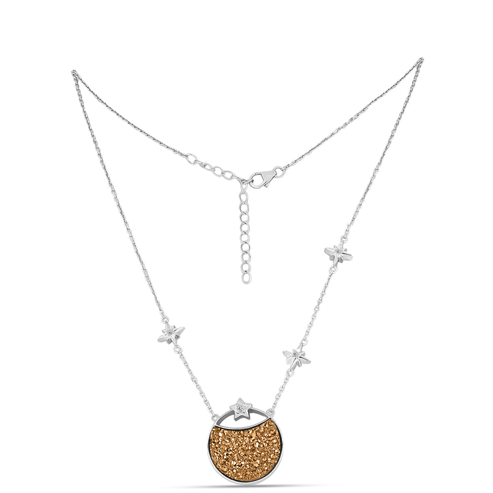 Collar de Plata con Drusa Dorada y Topacio Blanco