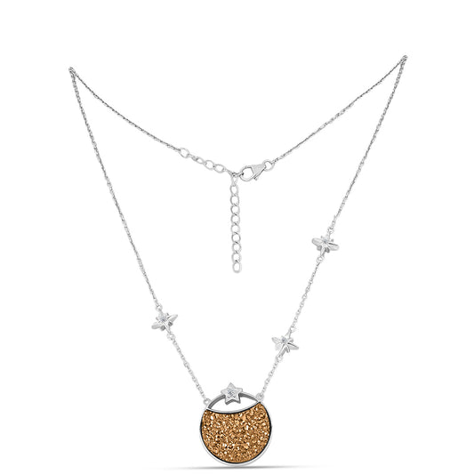 Collar de Plata con Drusa Dorada y Topacio Blanco