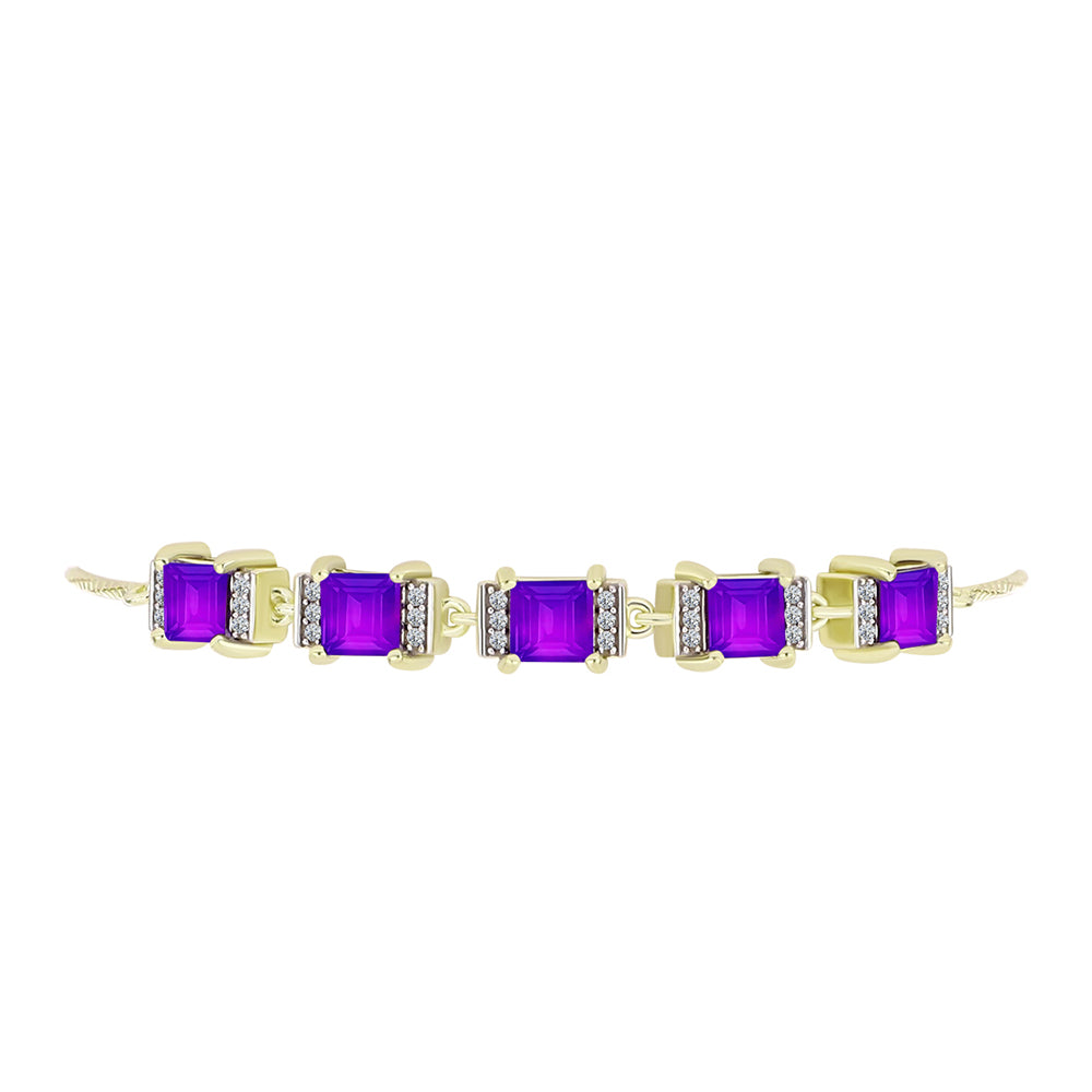 Pulsera de Plata Bañada en Oro con Ágata Púrpura y Topacio Blanco