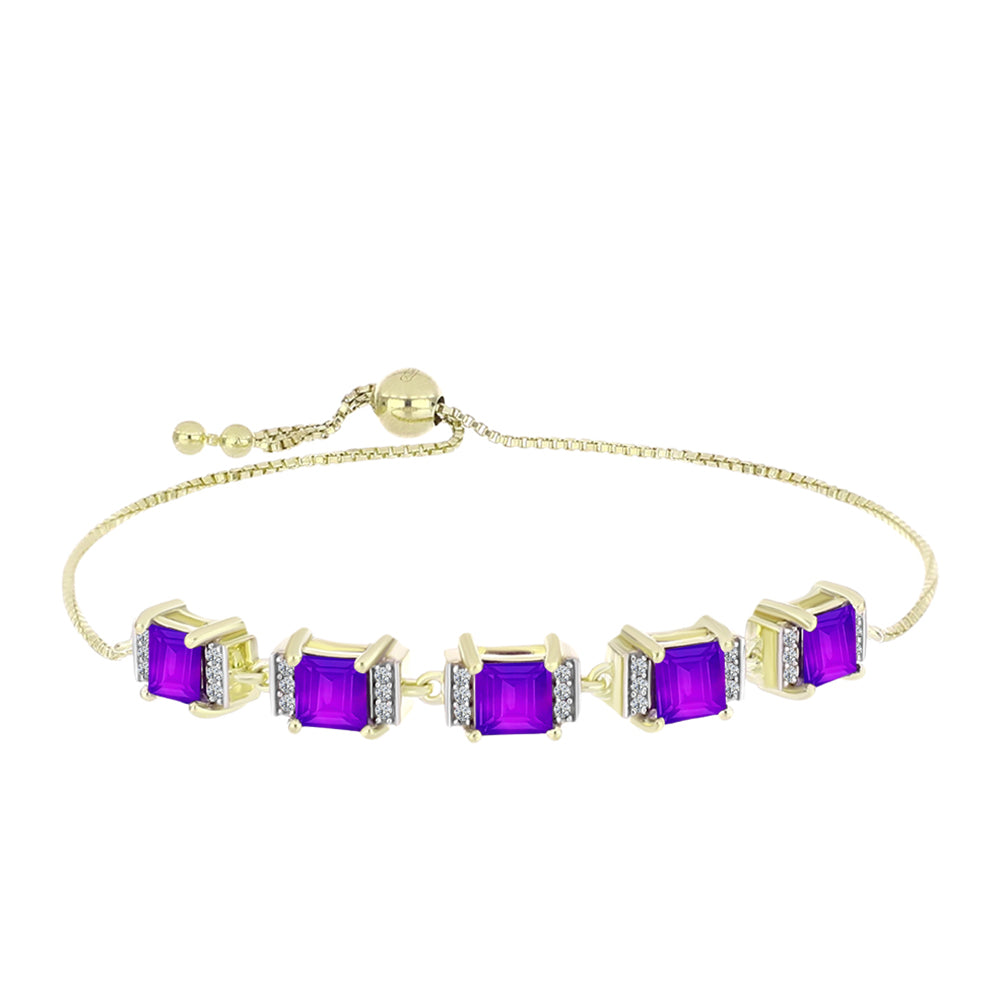 Pulsera de Plata Bañada en Oro con Ágata Púrpura y Topacio Blanco 1 