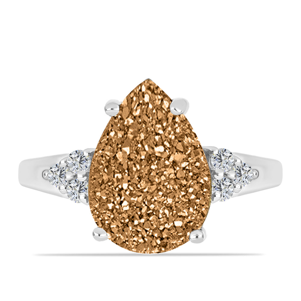 Anillo de Plata con Drusa Dorada y Topacio Blanco 1 