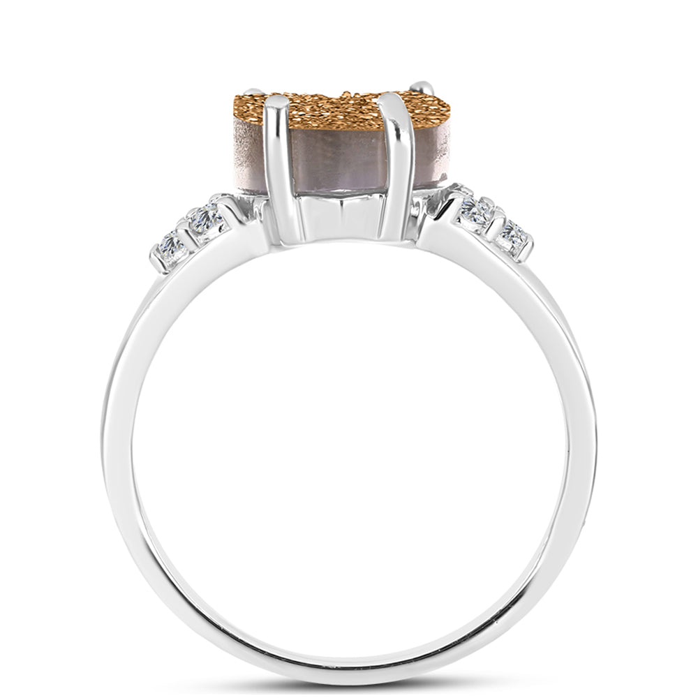Anillo de Plata con Drusa Dorada y Topacio Blanco 2 