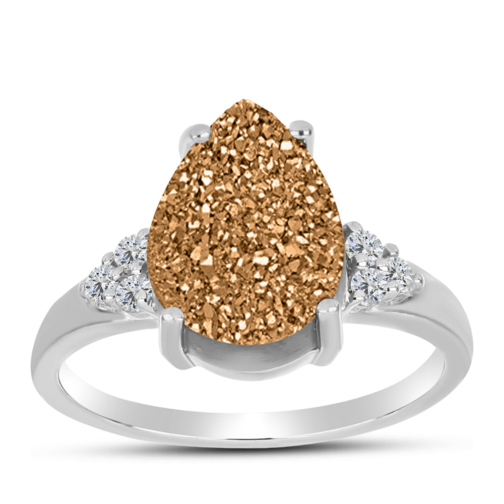 Anillo de Plata con Drusa Dorada y Topacio Blanco 3 