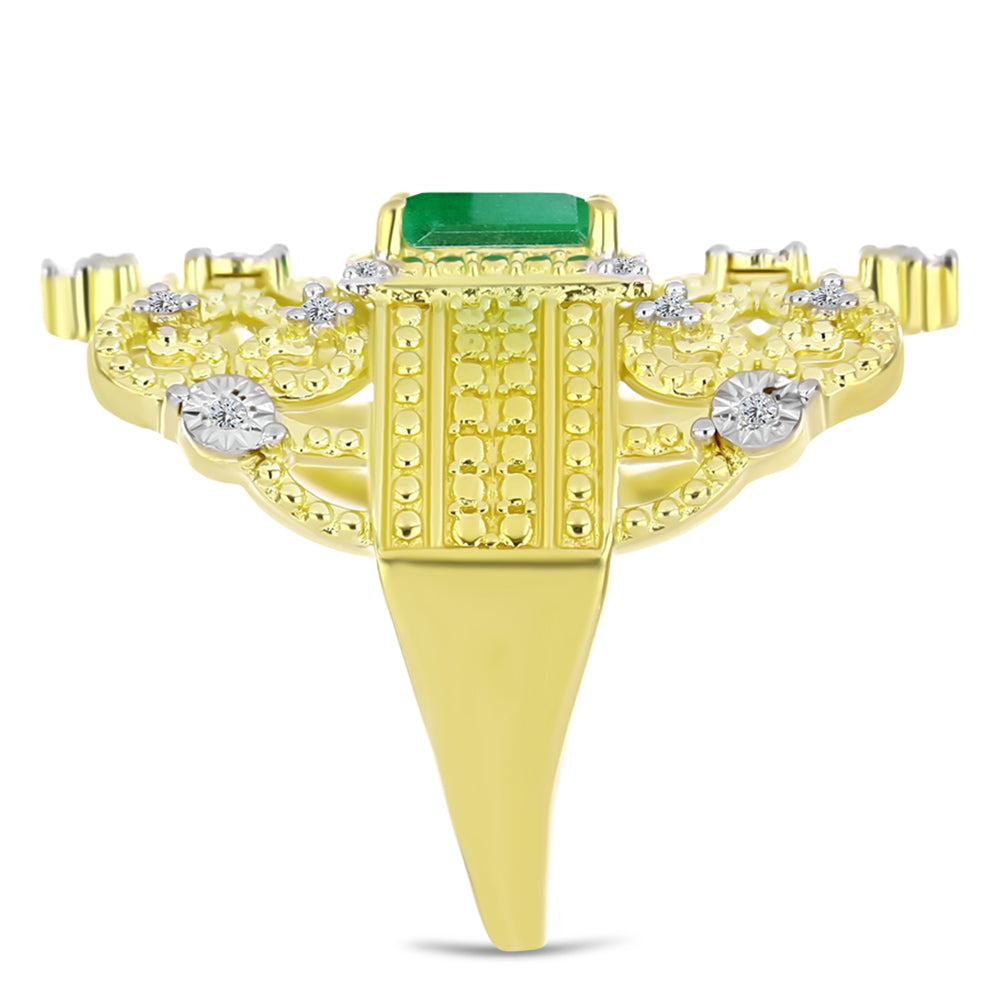 Anillo de Plata Bañada en Oro con Esmeralda de Brasil y Topacio Blanco 4 