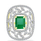 Anillo de Plata Bañada en Oro con Esmeralda de Brasil y Topacio Blanco
