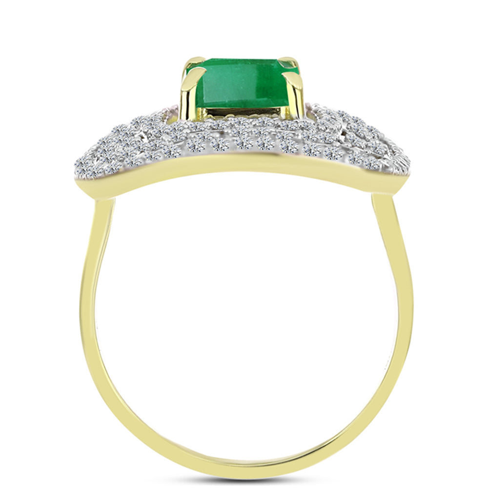Anillo de Plata Bañada en Oro con Esmeralda de Brasil y Topacio Blanco 2 