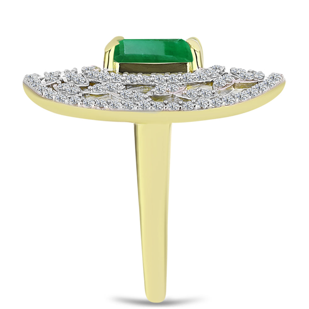 Anillo de Plata Bañada en Oro con Esmeralda de Brasil y Topacio Blanco