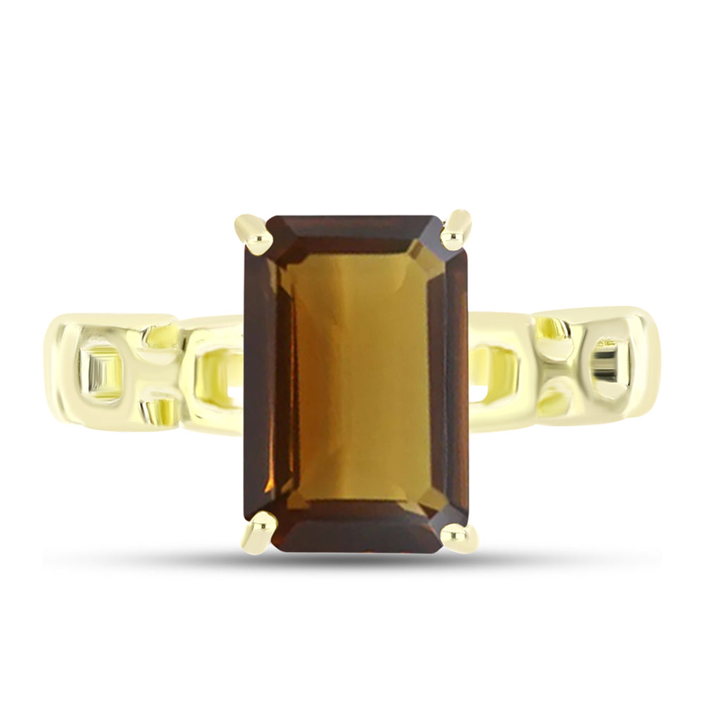 Anillo de Plata Bañada en Oro con Cuarzo Coñac 1 