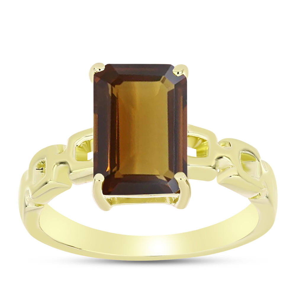 Anillo de Plata Bañada en Oro con Cuarzo Coñac 3 