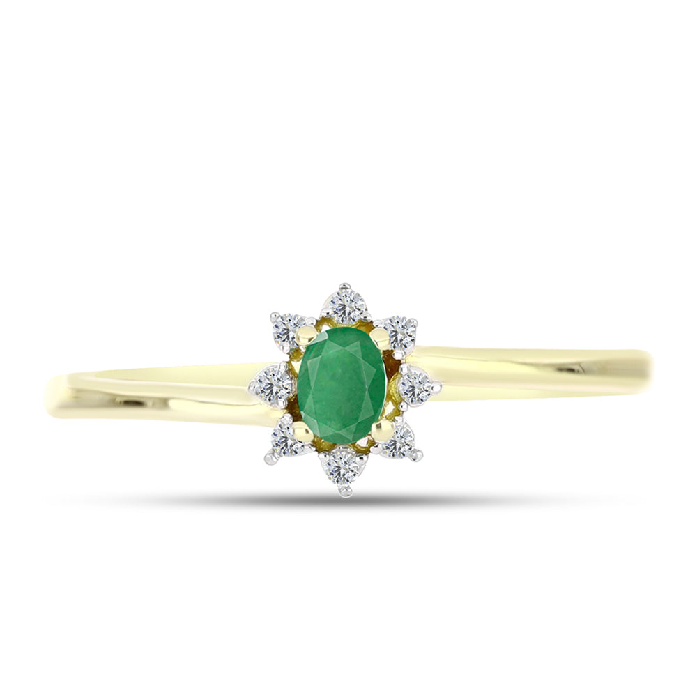 Anillo de Plata Bañada en Oro con Esmeralda de Brasil y Topacio Blanco 1 