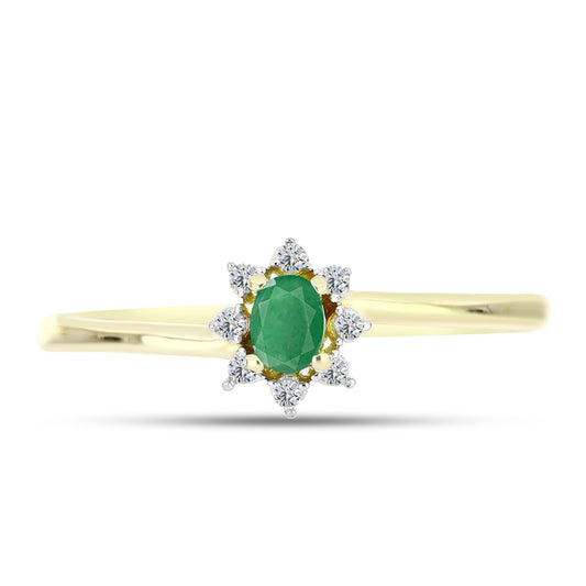 Anillo de Plata Bañada en Oro con Esmeralda de Brasil y Topacio Blanco