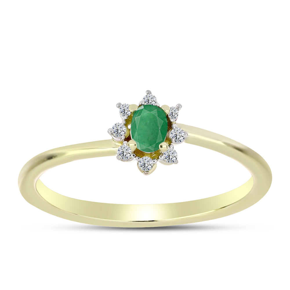 Anillo de Plata Bañada en Oro con Esmeralda de Brasil y Topacio Blanco 3 