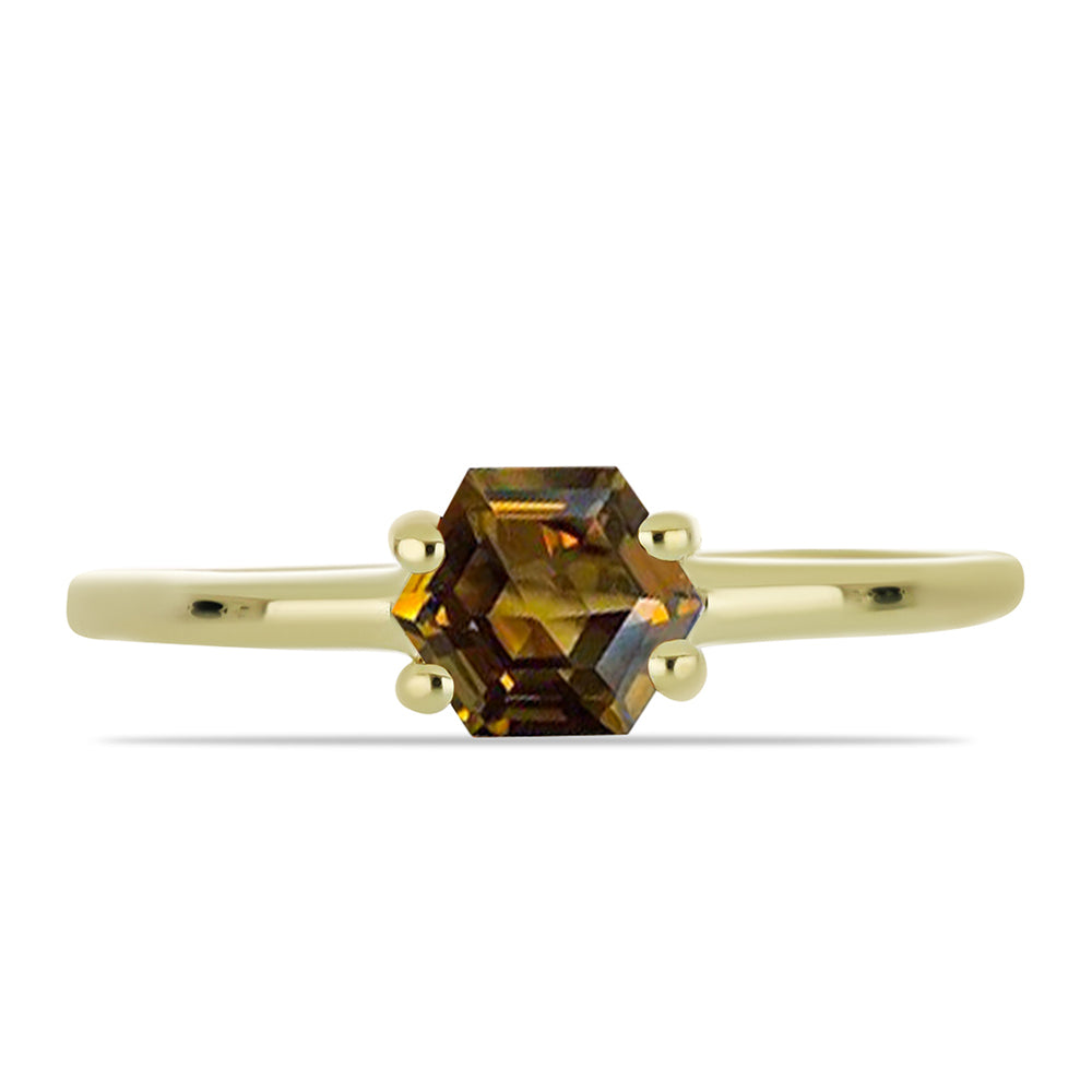 Anillo de Plata Bañada en Oro con Cuarzo Coñac 1 
