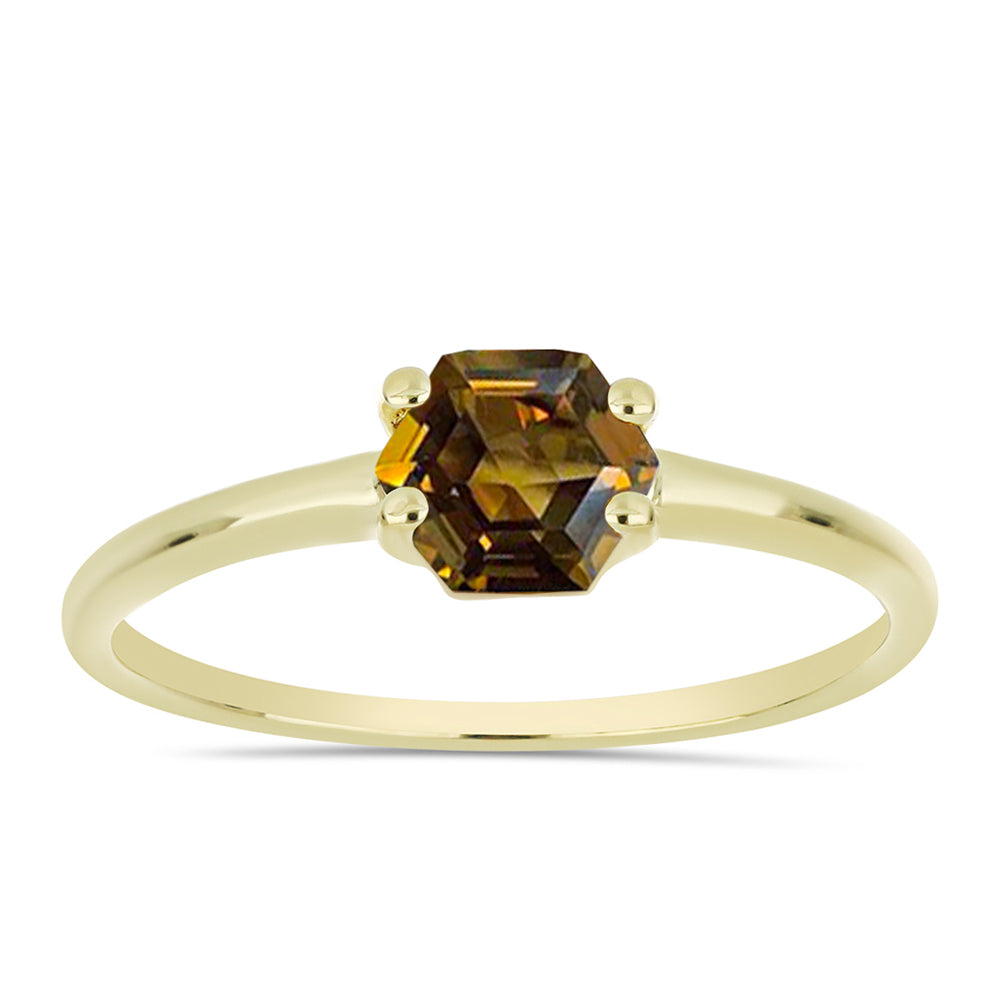 Anillo de Plata Bañada en Oro con Cuarzo Coñac 3 