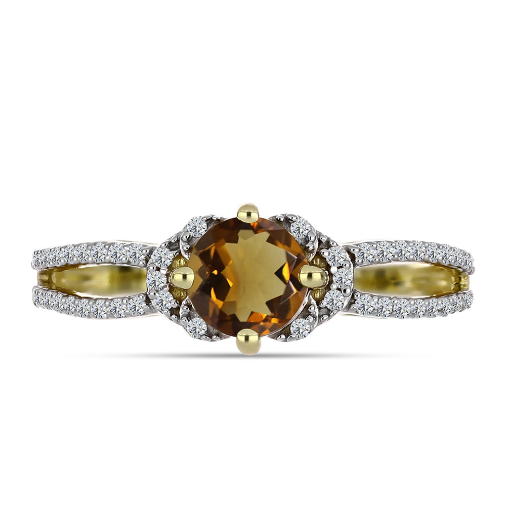 Anillo de Plata Bañada en Oro con Cuarzo Coñac y Topacio Blanco 1 