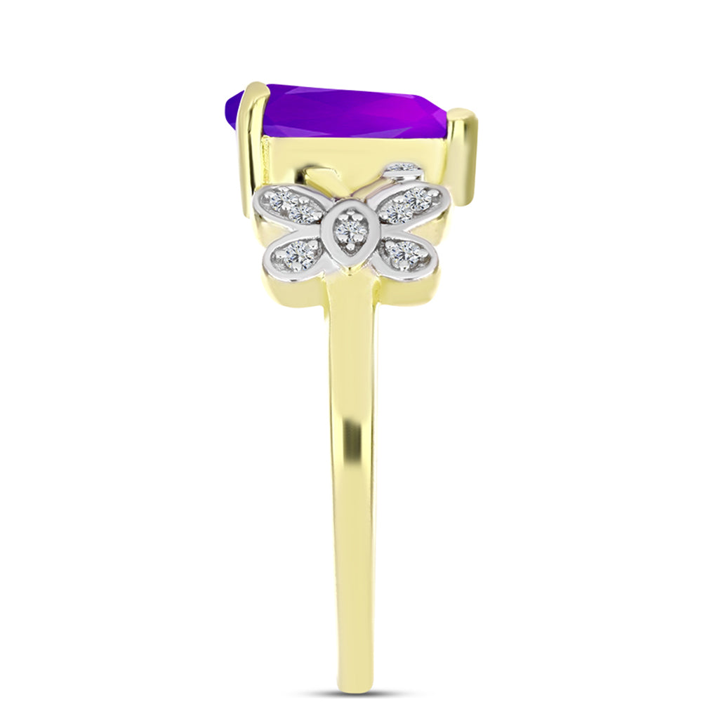 Anillo de Plata Bañada en Oro con Ágata Púrpura y Topacio Blanco