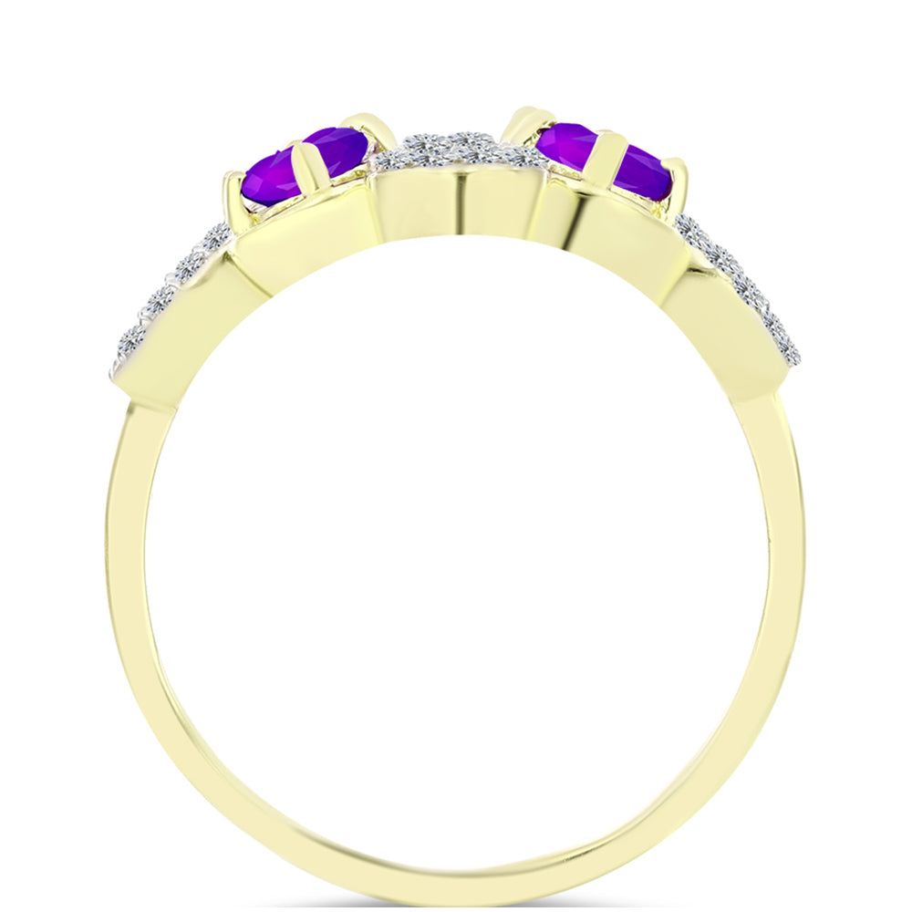 Anillo de Plata Bañada en Oro con Ágata Púrpura y Topacio Blanco