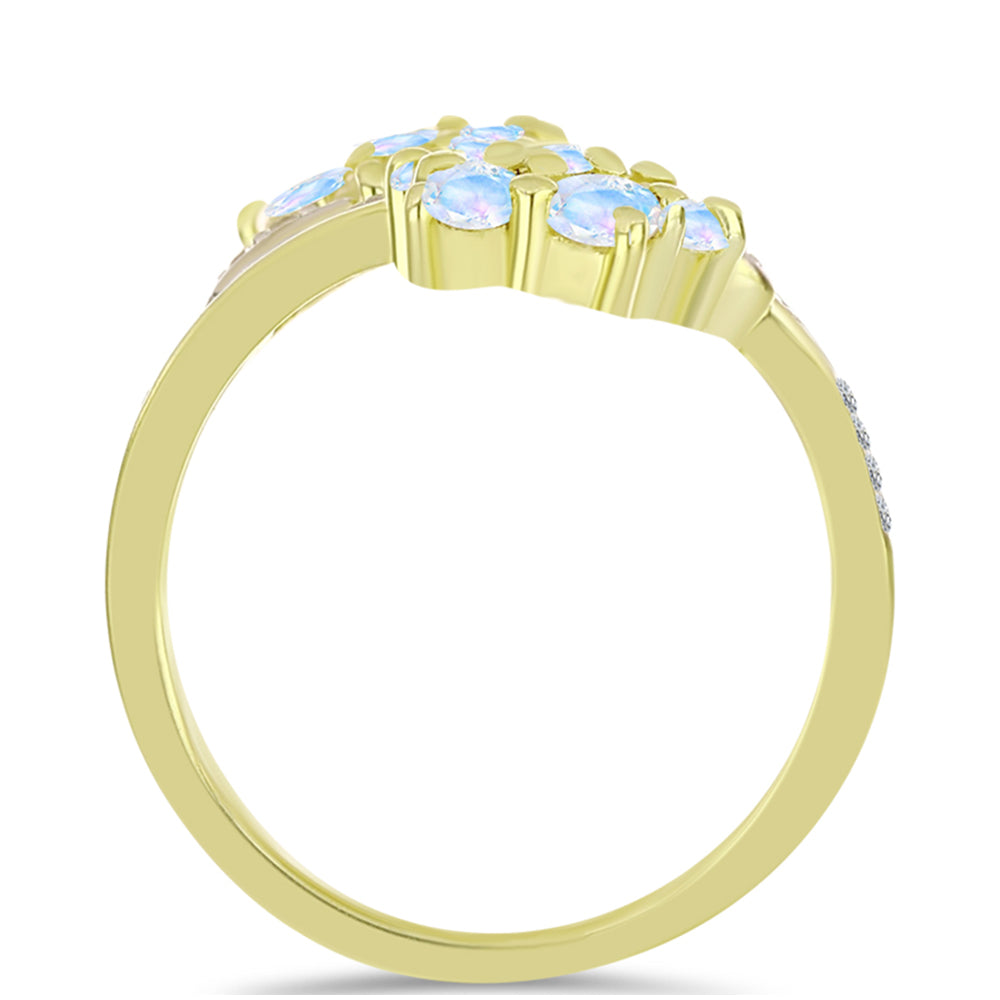 Anillo de Plata Bañada en Oro con Piedra Lunar Arco Iris y Topacio Blanco 2 
