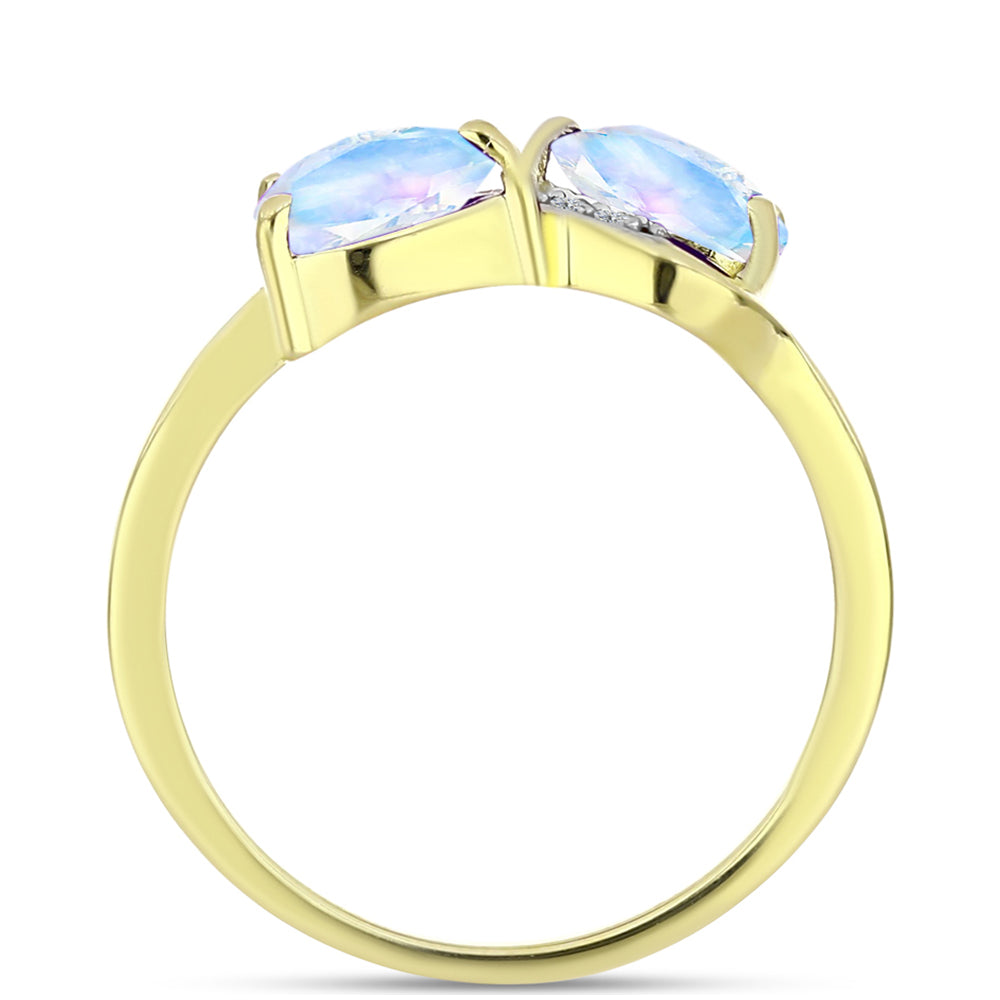Anillo de Plata Bañada en Oro con Piedra Lunar Arco Iris y Topacio Blanco