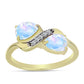 Anillo de Plata Bañada en Oro con Piedra Lunar Arco Iris y Topacio Blanco