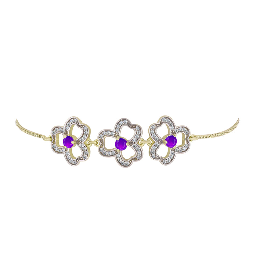 Pulsera de Plata Bañada en Oro con Ágata Púrpura y Topacio Blanco