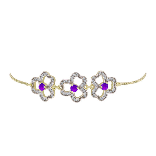 Pulsera de Plata Bañada en Oro con Ágata Púrpura y Topacio Blanco