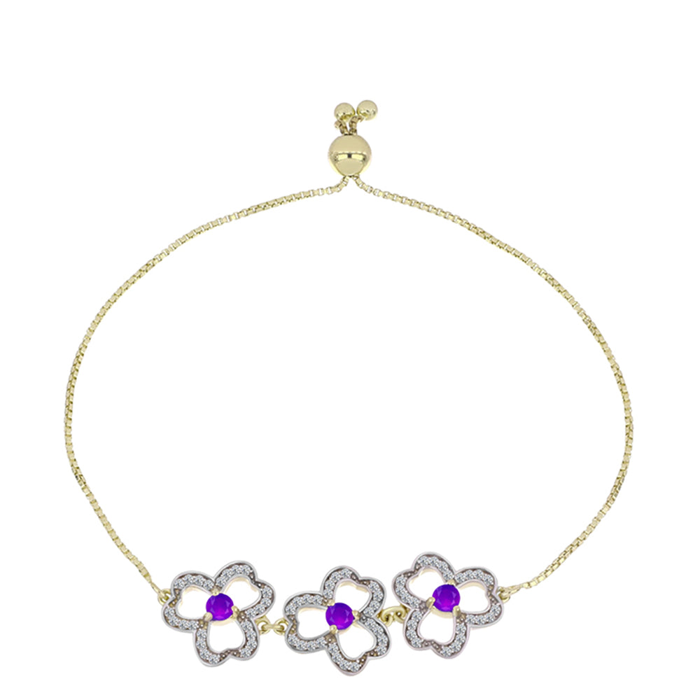 Pulsera de Plata Bañada en Oro con Ágata Púrpura y Topacio Blanco