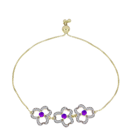 Pulsera de Plata Bañada en Oro con Ágata Púrpura y Topacio Blanco