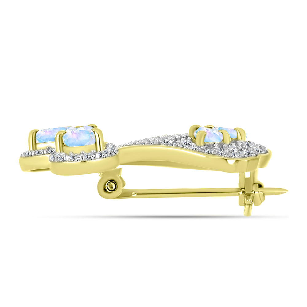 Broche de Plata Bañada en Oro con Piedra Lunar Arco Iris 2 