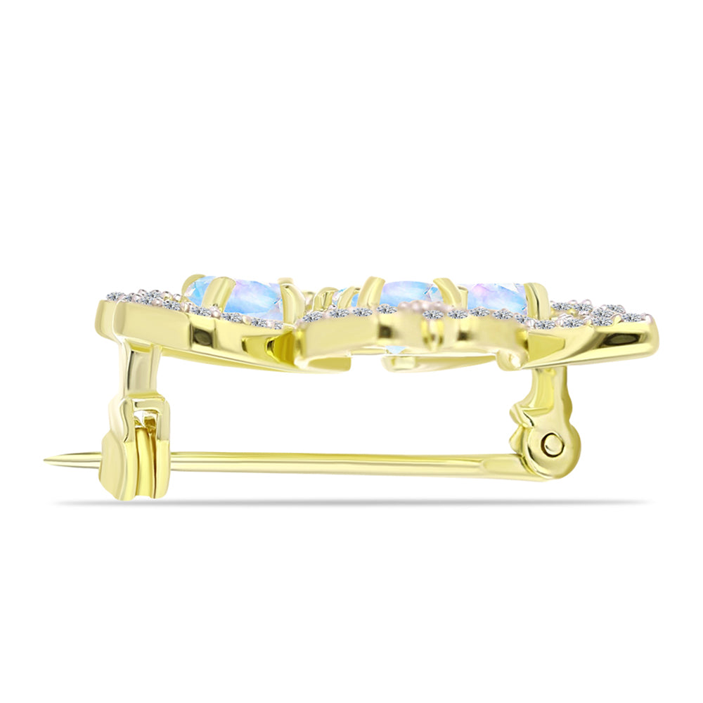 Broche de Plata Bañada en Oro con Piedra Lunar Arco Iris 2 