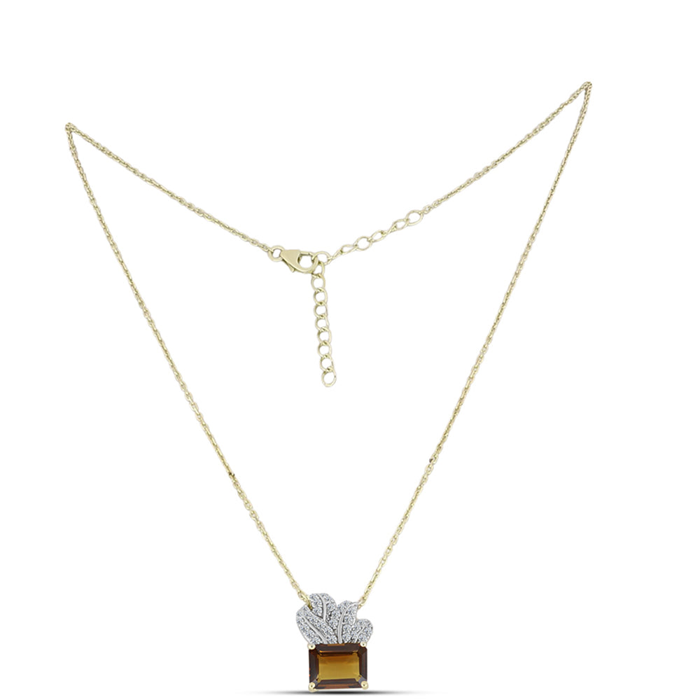 Collar de Plata Bañada en Oro con Cuarzo Coñac y Topacio Blanco 1 