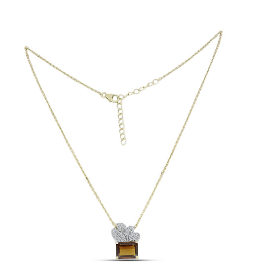 Collar de Plata Bañada en Oro con Cuarzo Coñac y Topacio Blanco