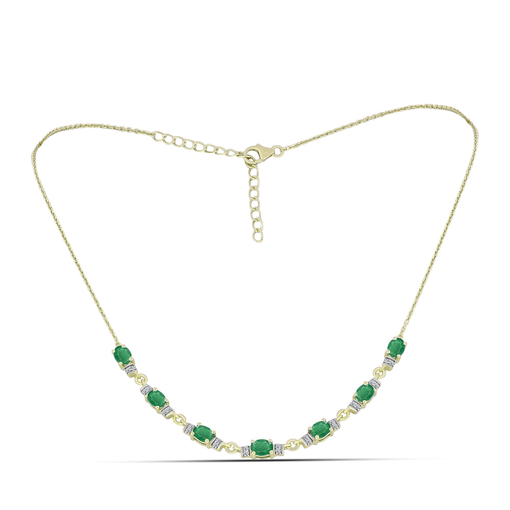 Collar de Plata Bañada en Oro con Esmeralda de Brasil y Topacio Blanco