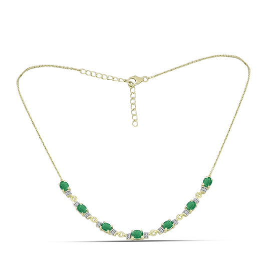 Collar de Plata Bañada en Oro con Esmeralda de Brasil y Topacio Blanco