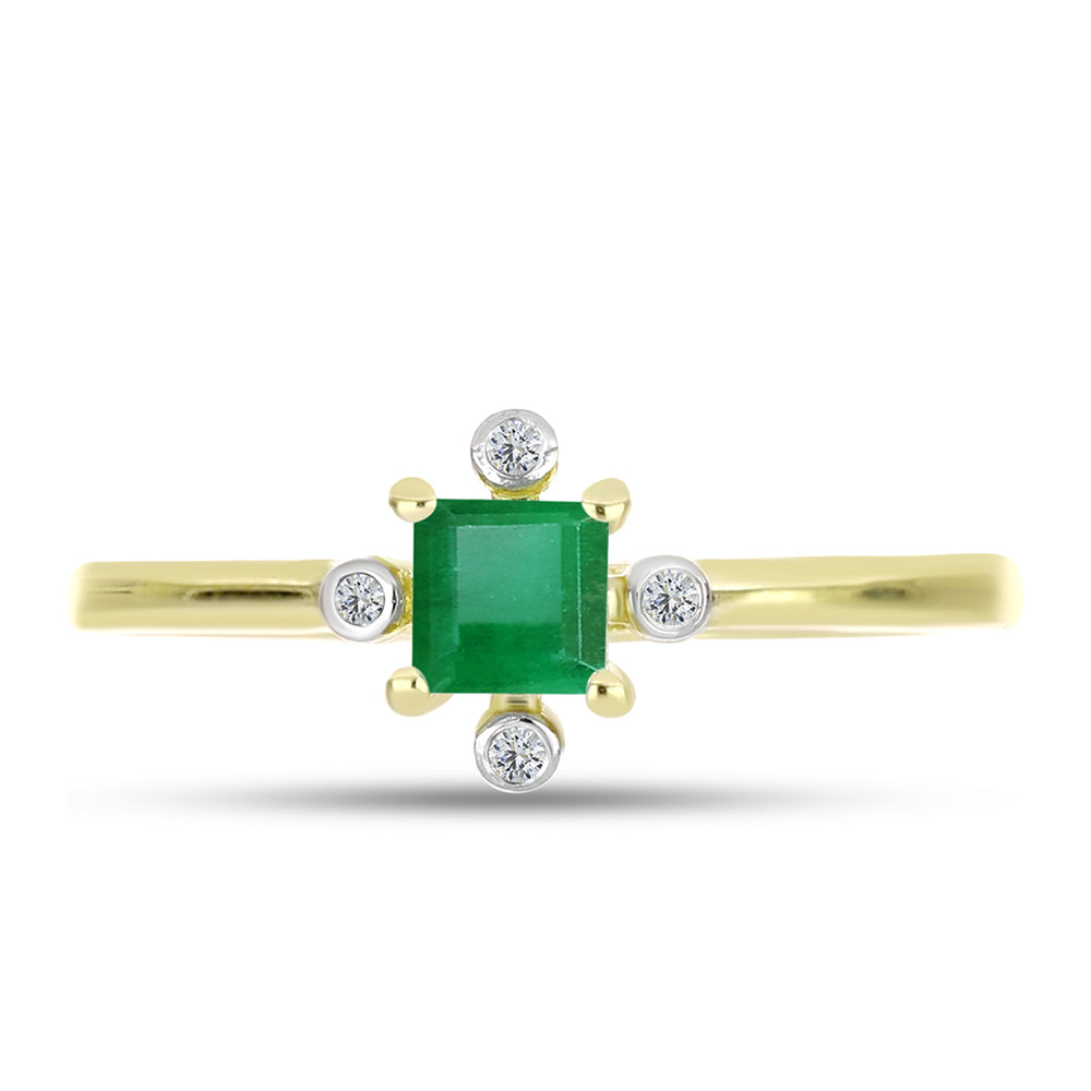 Anillo de Plata Bañada en Oro con Esmeralda de Brasil y Topacio Blanco 1 