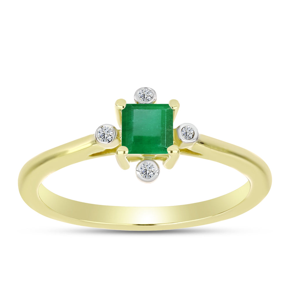 Anillo de Plata Bañada en Oro con Esmeralda de Brasil y Topacio Blanco 3 