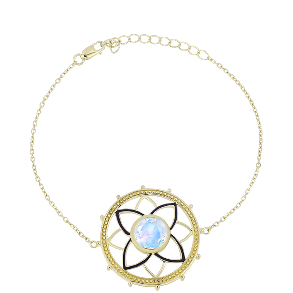 Pulsera de Plata Bañada en Oro con Piedra Lunar Arco Iris 1 