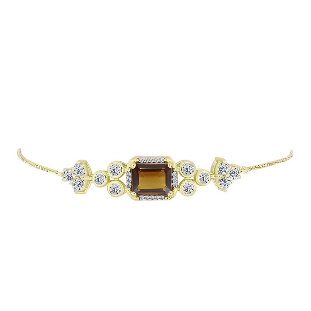 Pulsera de Plata Bañada en Oro con Cuarzo Coñac y Topacio Blanco 2 