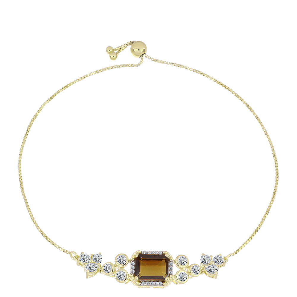 Pulsera de Plata Bañada en Oro con Cuarzo Coñac y Topacio Blanco 1 