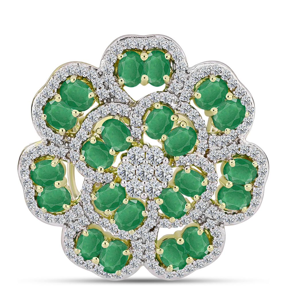 Anillo de Plata Bañada en Oro con Esmeralda de Brasil y Topacio Blanco
