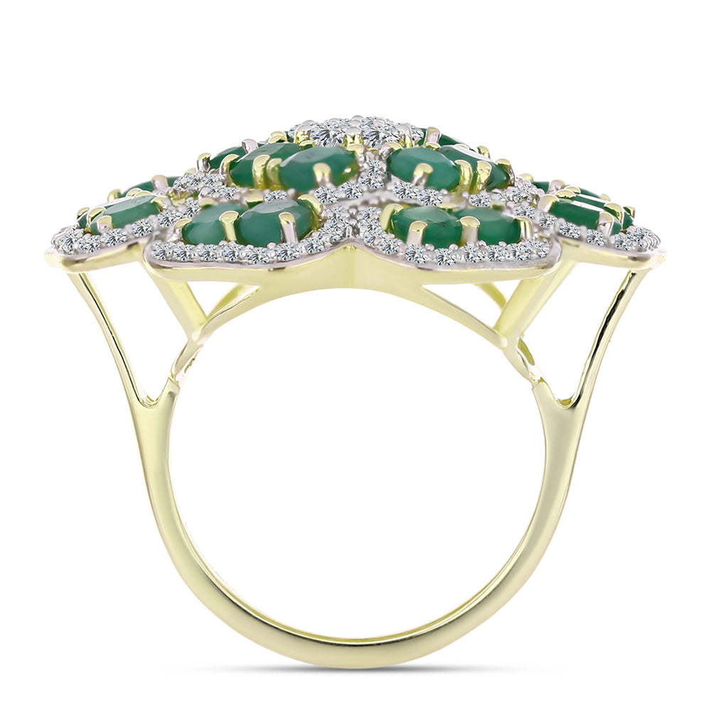 Anillo de Plata Bañada en Oro con Esmeralda de Brasil y Topacio Blanco 2 