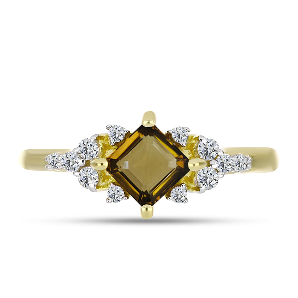 Anillo de Plata Bañada en Oro con Cuarzo Coñac y Topacio Blanco 1 