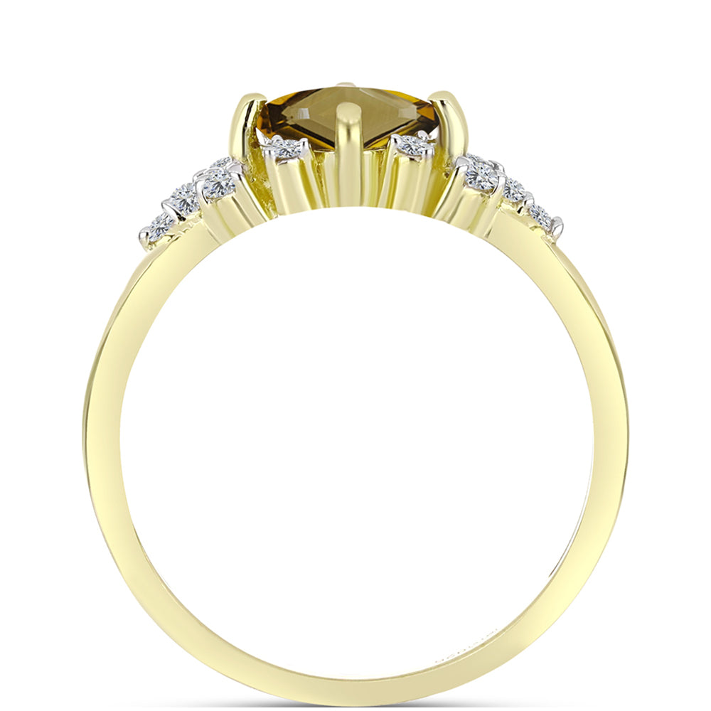 Anillo de Plata Bañada en Oro con Cuarzo Coñac y Topacio Blanco 2 
