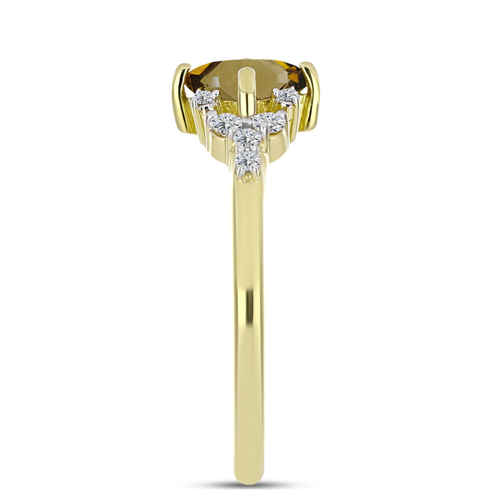 Anillo de Plata Bañada en Oro con Cuarzo Coñac y Topacio Blanco