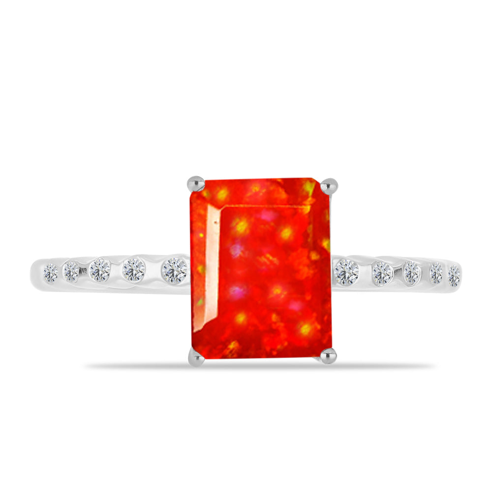 Anillo de Plata con Ópalo Rojo etíope de Lega Dembi y Topacio Blanco