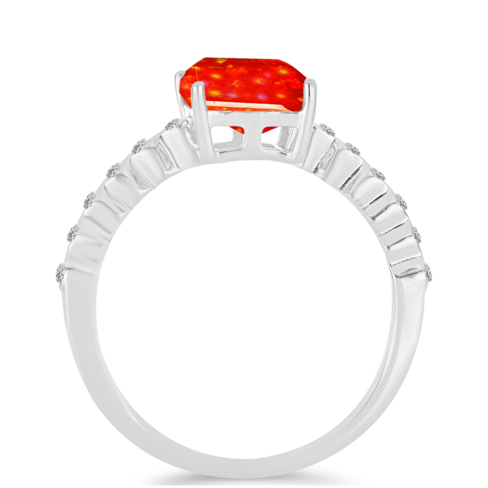 Anillo de Plata con Ópalo Rojo etíope de Lega Dembi y Topacio Blanco