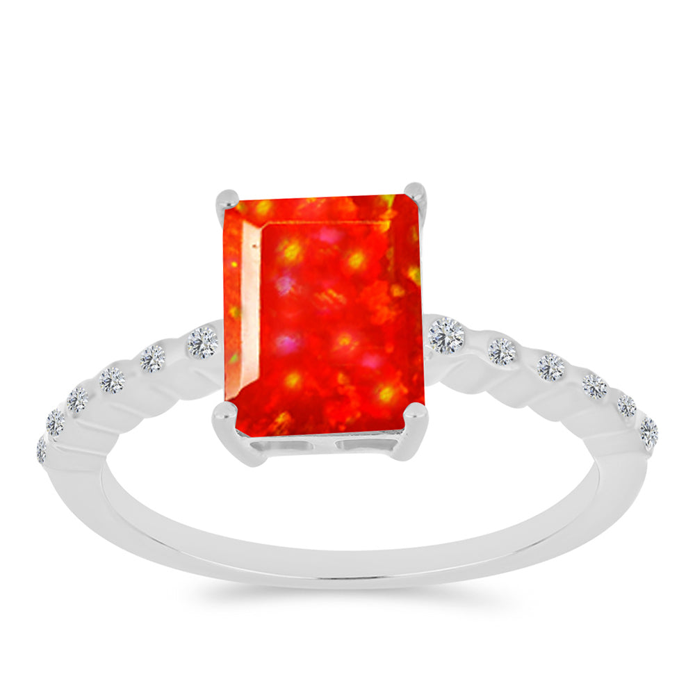 Anillo de Plata con Ópalo Rojo etíope de Lega Dembi y Topacio Blanco