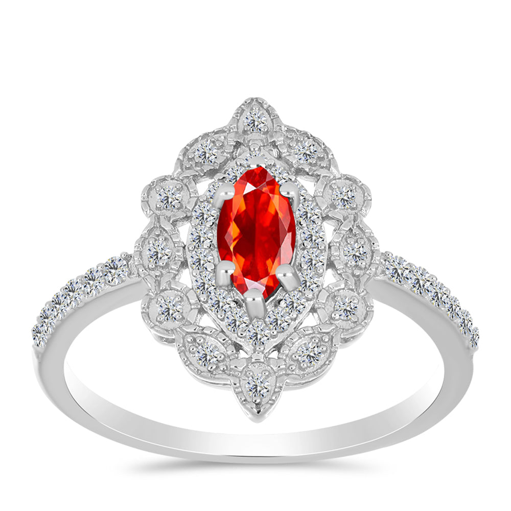 Anillo de Plata con Ópalo Rojo etíope de Lega Dembi y Topacio Blanco 3 