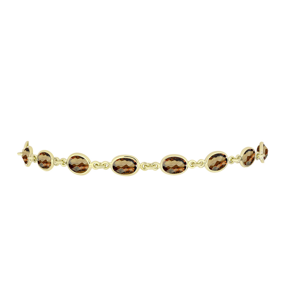 Pulsera de Plata Bañada en Oro con Cuarzo Coñac